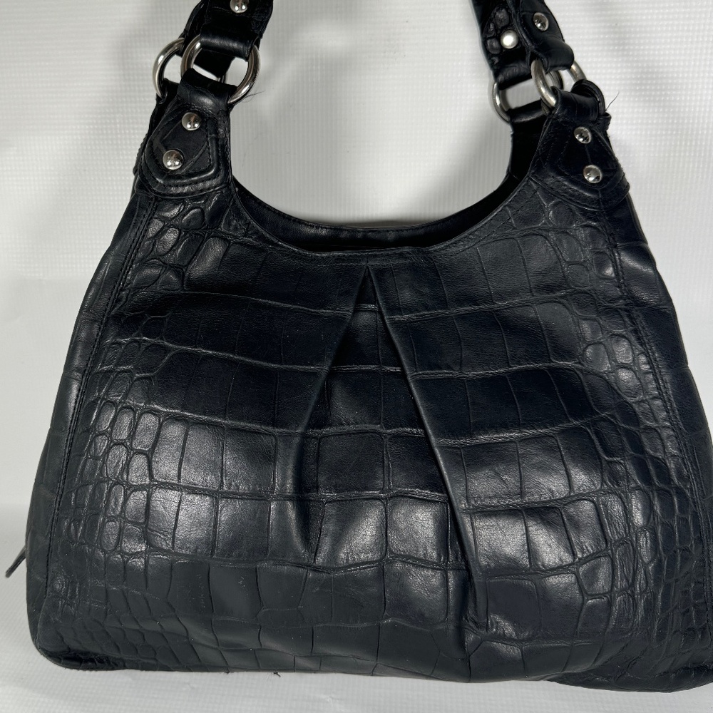 COACH Black Embossed Croc Print Leather Purse